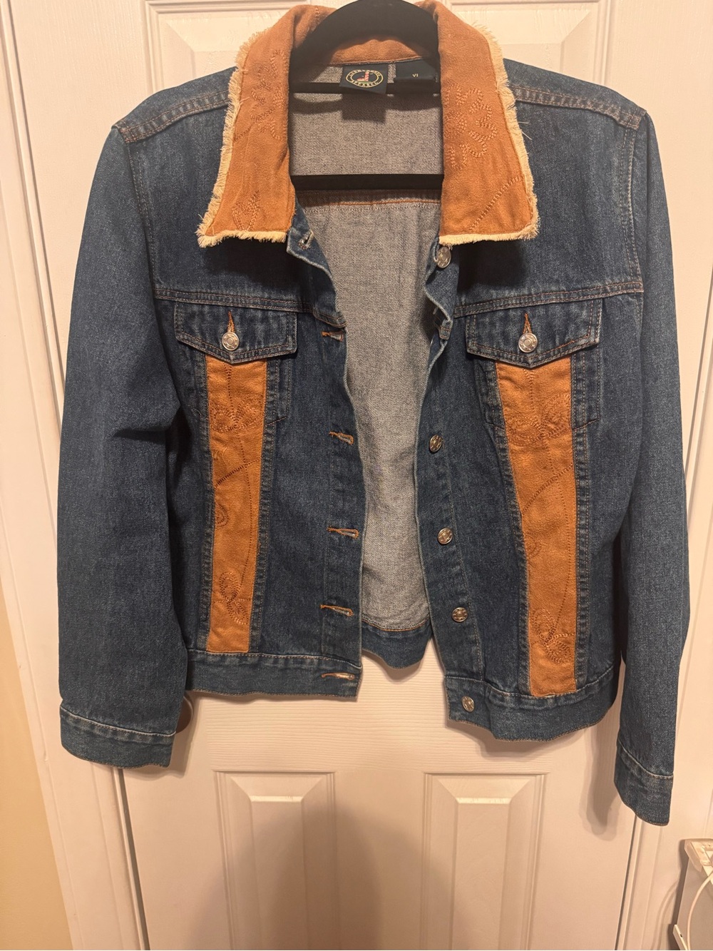 Women’s Denim Jean Jacket with Tan Suede Trim
